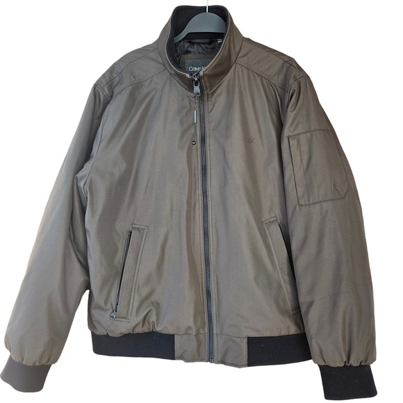 Calvin Klein Mens Classic Zip-Front Ripstop Bomber Jacket Tech XL Dark Tan - Picture 1 of 15